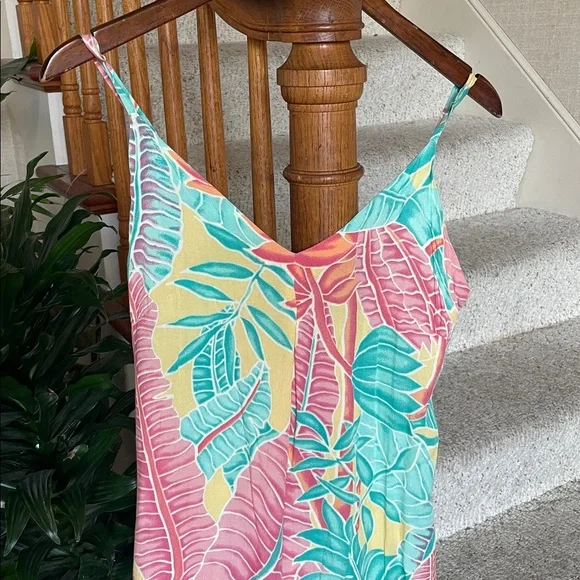 Kenny Flowers Beach Resort Tropical Print Maxi Slip Dress in Pink, Teal & Yellow - Picture 4 of 16